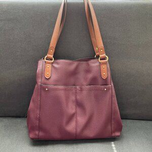 Karen Rogers Shoulder Bag Purse, Medium Large Size Burgundy Purple LOTS POCKETS!